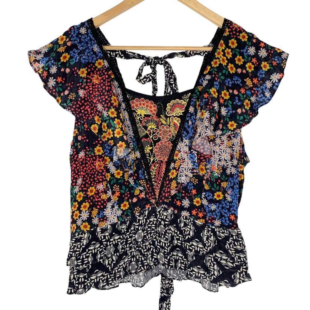 Bhanuni by Jyoti x Anthropologie Neda Beaded Ruffle Hem Top size Large - Picture 2 of 8
